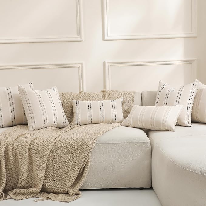 Hckot Throw Pillow Covers 12x20 Set of 2 Striped Pillow Covers Textured Linen - Image 6