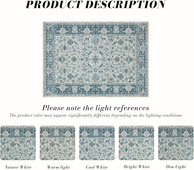 Area Rug 8×10, Large Vintage Boho Rug, Ultra-Soft Low Pile, Non Slip, Stain - Image 2