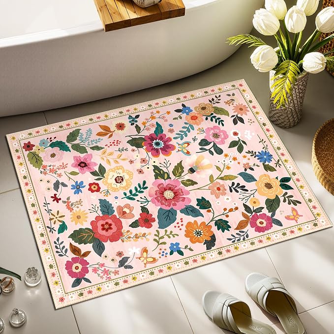 RELEANY Floral Nursery 2x3 Area Rugs Washable Print Boho Cute Carpet Non Slip - Image 8