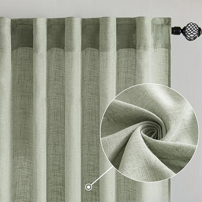 MIULEE Sage Linen Curtains 72 Inch Length 2 Panels - Image 2