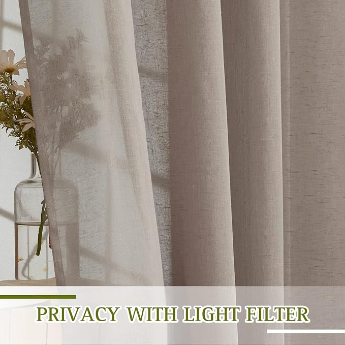 NICETOWN Sheer Linen Curtains for Windows 84 inch Length, Grommet Semi Balance - Image 4