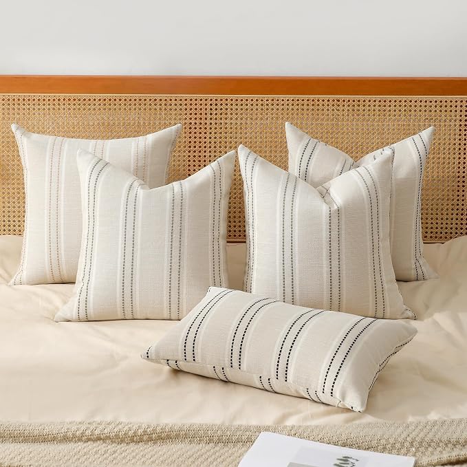 Hckot Throw Pillow Covers 22x22 Set of 2 Striped Pillow Covers Textured Linen - Image 7
