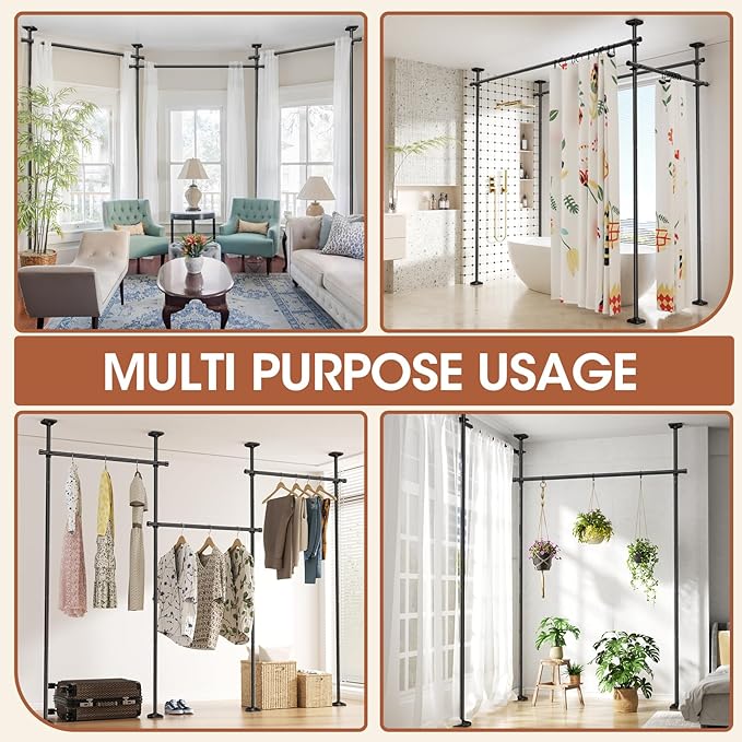 SUNALLY Room Divider Curtain Rod, No Drilling Wall Divider - Image 7