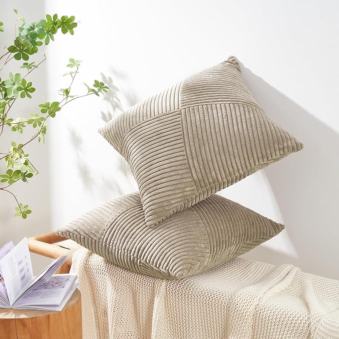 Topfinel Pillow Covers 16x16 Inch Set of 2 Decorative Lightbrown Soft Corduroy - Image 2