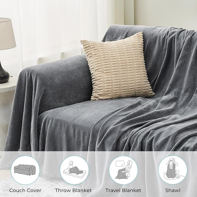CAPALOCA Sectional Couch Covers, 2 Pieces Chenille Sofa Cover L Shaped Couch - Image 5