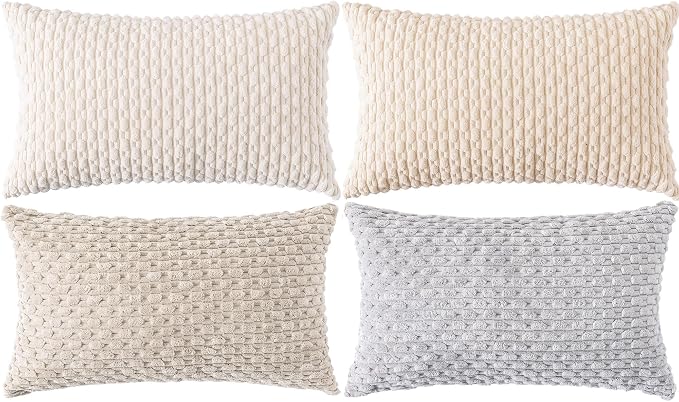Set of 4 Neutral Decorative Throw Pillow Covers 12x20 Inch Corduroy Pillow - Image 2