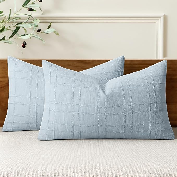 MIULEE Decorative Linen Check Lumar Throw Pillow Covers Neutral Farmhouse by MIULEE