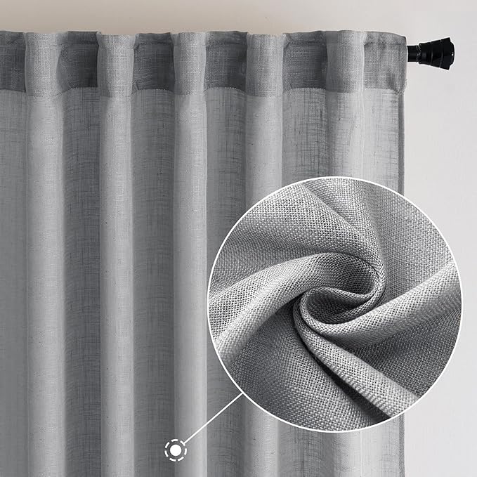 MIULEE Grey Linen Curtains 96 Inch Long - Image 2