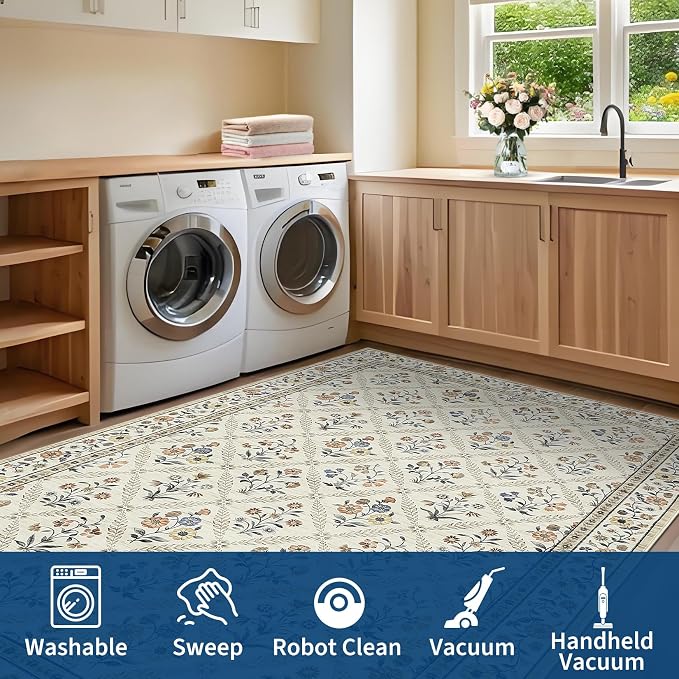 Runner Rug for Hallway Entryway 2.5x8 Farmhouse Floral Non-Slip Machine - Image 7