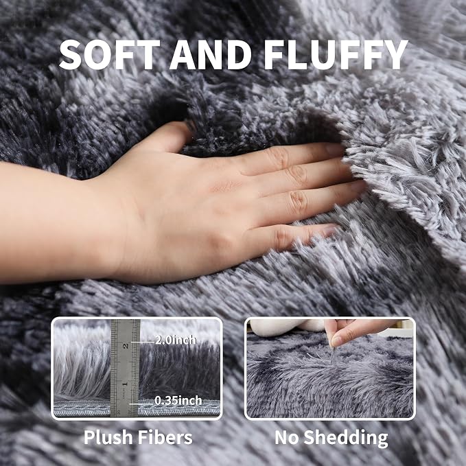 KICHOWUA 3x5 Dark Grey Fluffy Shag Rug - Image 3