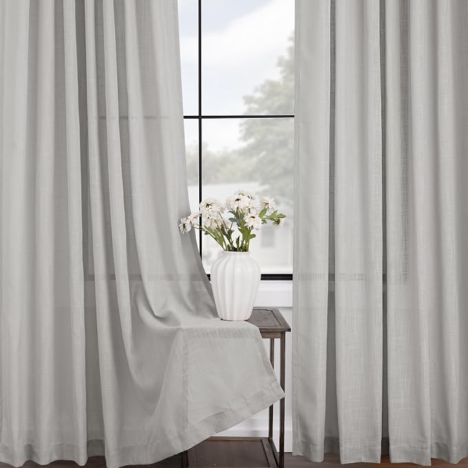 Linen Blend Grey Curtains for Living Room Back Tab Modern Farmhouse Semi Sheer - Image 3