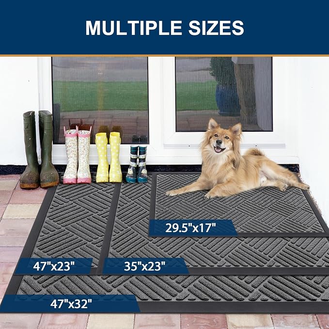 Smiry Front Door Mat Outside Entrance, Heavy Duty Outdoor Indoor Natural Rubber - Image 2
