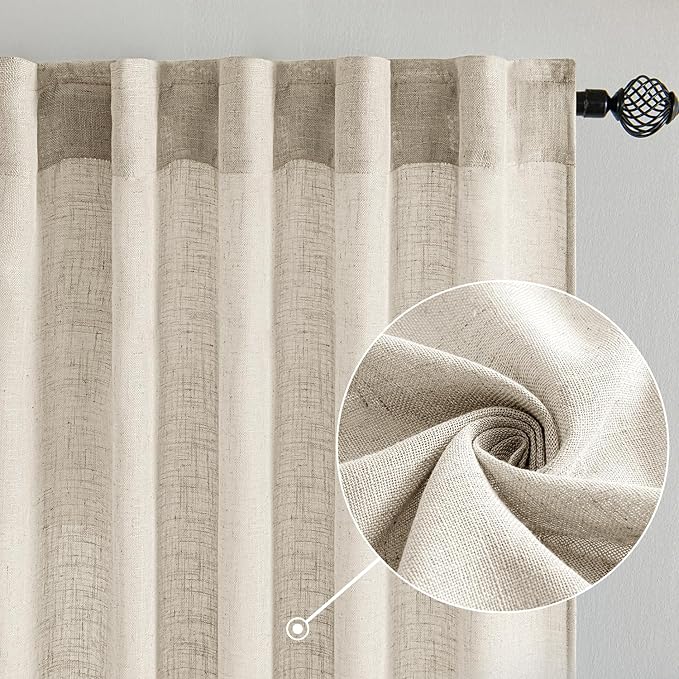 MIULEE Cream Linen Curtains 72 Inch Length 2 Panels - Image 2