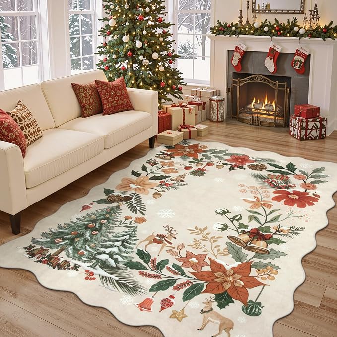 Lahome Floral Christmas Rugs for Living Room, 5x7 Christmas Area Rug for - Image 2