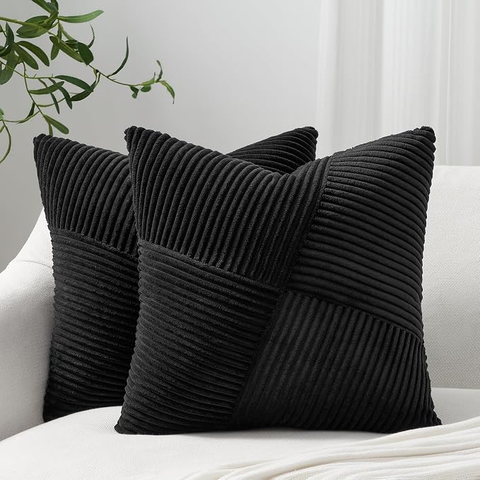 Topfinel Set of 2 Decorative Black Throw Pillow Covers 16x16 Inch by Topfinel