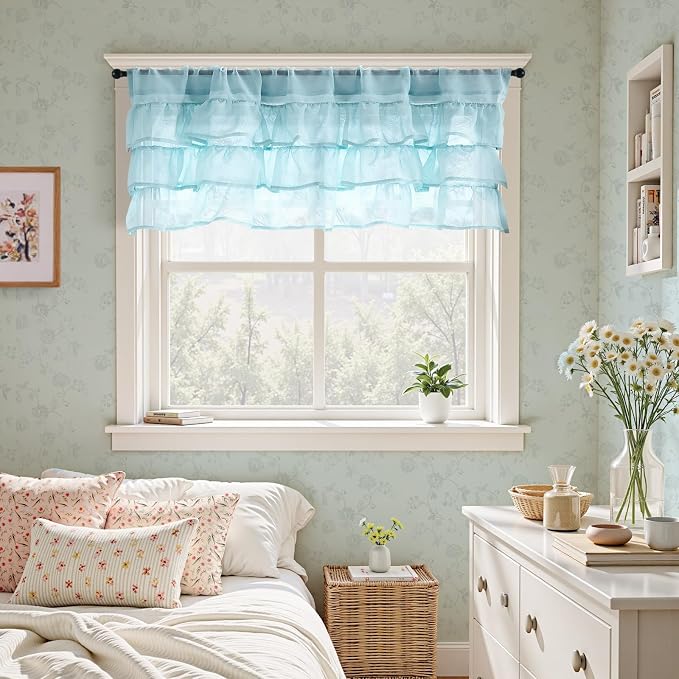 jinchan Blue Ruffled Valance Curtain - Image 5