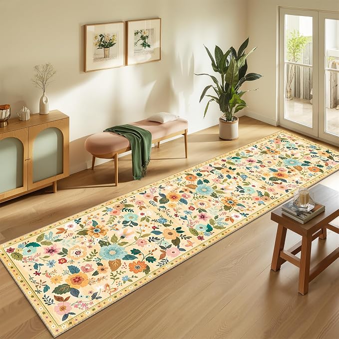 RELEANY Floral Nursery 2x10 Area Rugs Washable Print Boho Cute Carpet Non Slip - Image 2