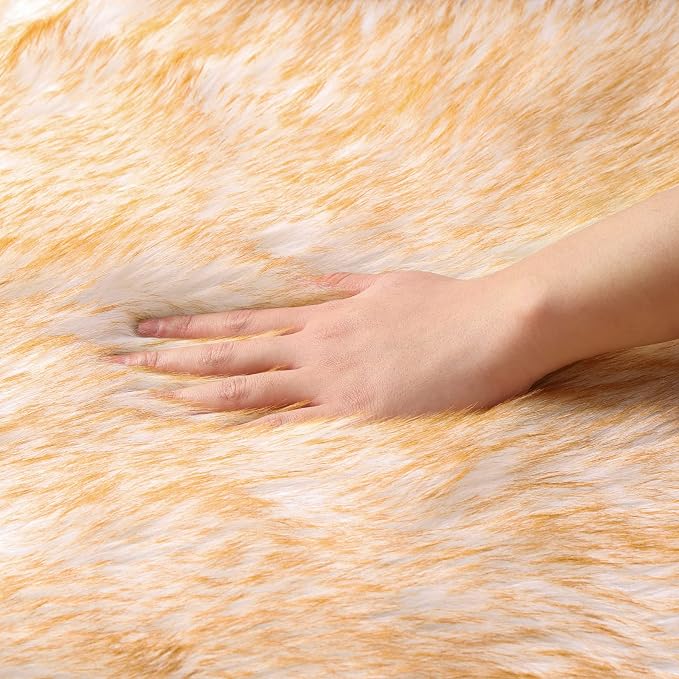 Fluffy Faux Fur Rug White Yellow Sheepskin Area Rug, 4x6 Ft Ultra Soft Shaggy - Image 6