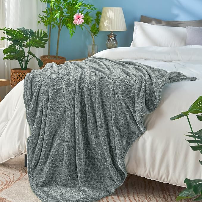 inhand Grey Fleece Twin Blanket, Super Soft Flannel Cozy Blankets - Image 3