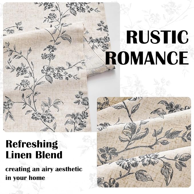 Lazzzy Farmhouse Linen Curtains Extra Long Black Floral Curtains 108 Inch - Image 5