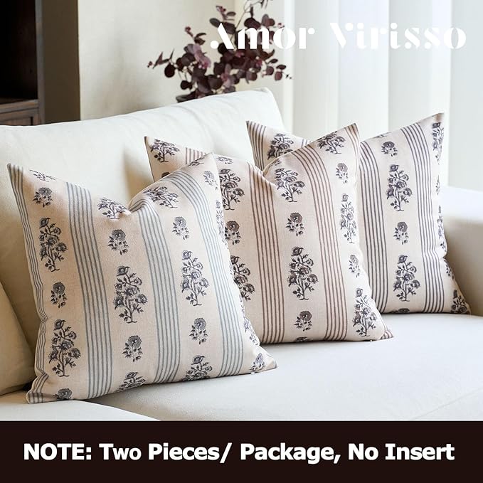 Amor Virisso Floral Throw Pillow Covers 20x20 Set of 2 Block Print Pillow - Image 6