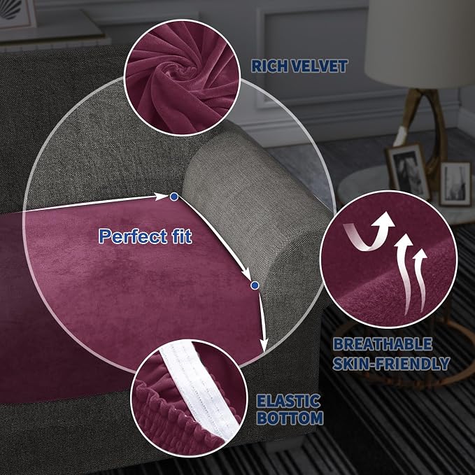 MAXIJIN Velvet Stretch Couch Cushion Covers Soft Sofa Cushion Cover Replacement - Image 5