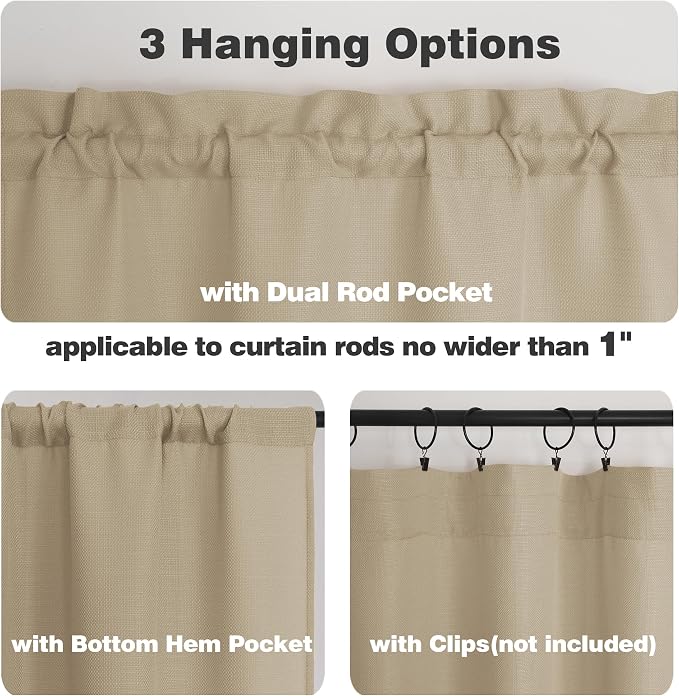 Chyhomenyc 2 Panels Camel Kitchen Curtains 36 Inch Length Tier Curtains - Image 4