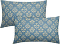 Light Blue Pillow Covers 12x20 Inch Set of 2, Cream Floral Block Print Pattern by Sivirary