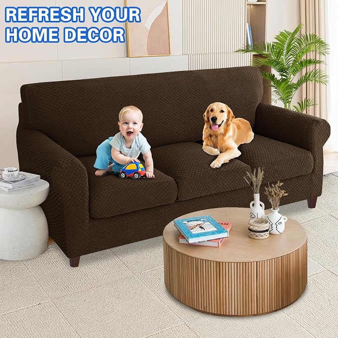 MAXIJIN 4 Piece Couch Covers for 3 Cushion Couch Super Stretch Non Slip Couch - Image 2