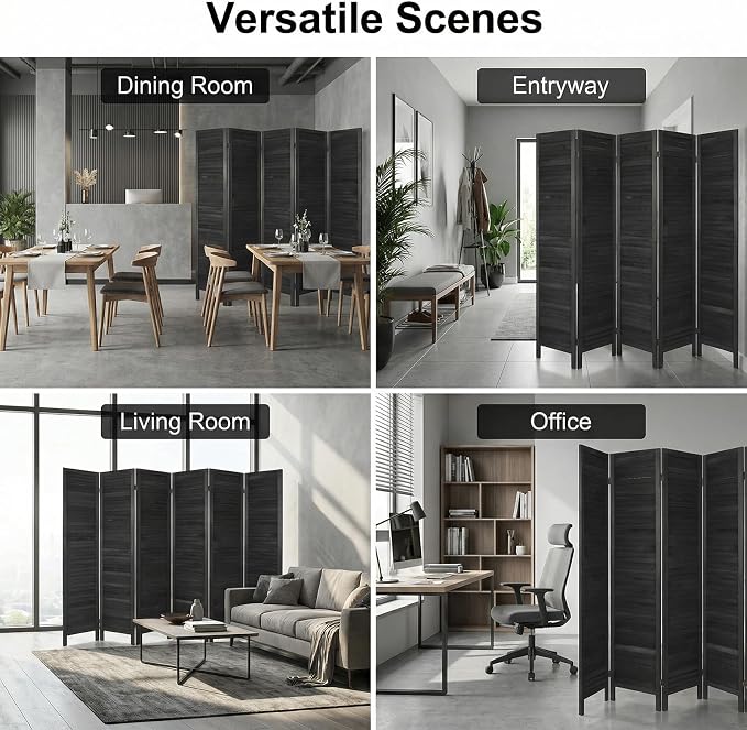Bluecat 8 Panel Room Divider, Freestanding Solid Wood Partition Wall - Image 9