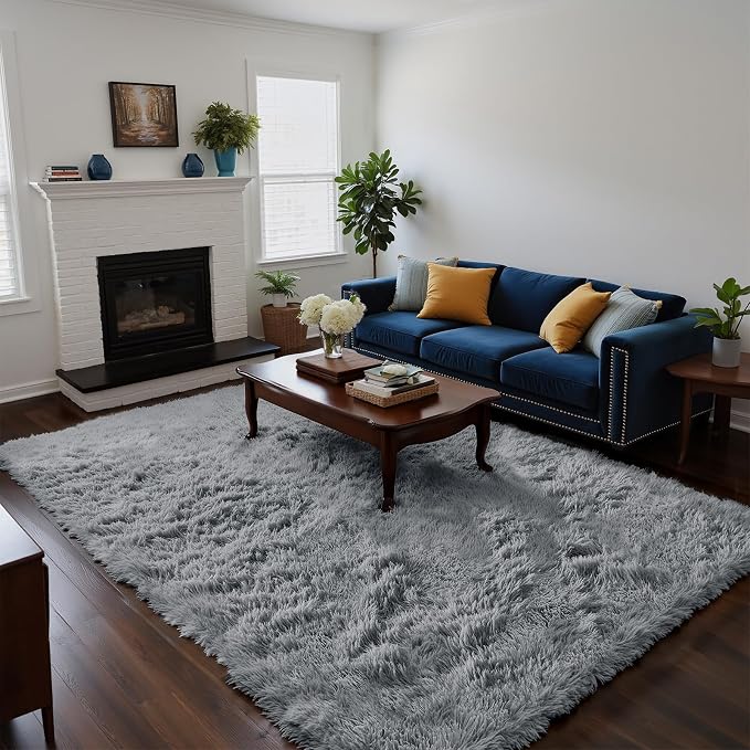 Fluffy Rug Shaggy Area Rug, Light Grey 4x6 Area Rugs - Image 2
