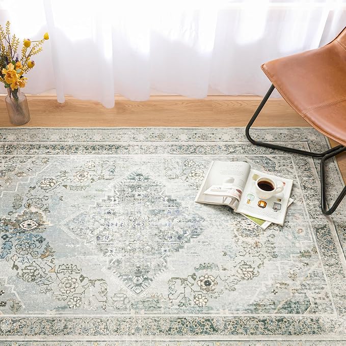 Phantoscope Washable Area Rug 5'x7' Non-Slip, Vintage Neutral Rugs - Image 4