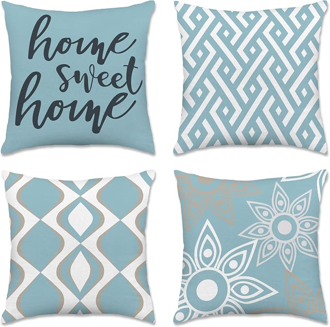 Hexagram Blue Geometric Pillow Covers 20x20 Set of 4, Decorative Outdoor Modern by Hexagram