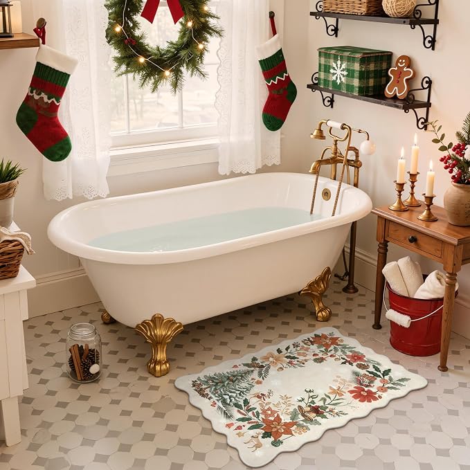 Lahome Floral Christmas Rug, 2x3 Kitchen Christmas Rugs - Image 3