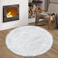 3 ft Fluffy White Round Rug for Bedroom Living Room, Soft Furry White Circle by TENNOLA