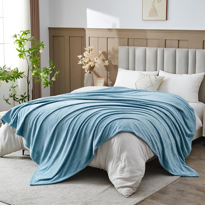 NEWCOSPLAY Super Soft King Blanket Light Blue Premium Silky Flannel Fleece - Image 2