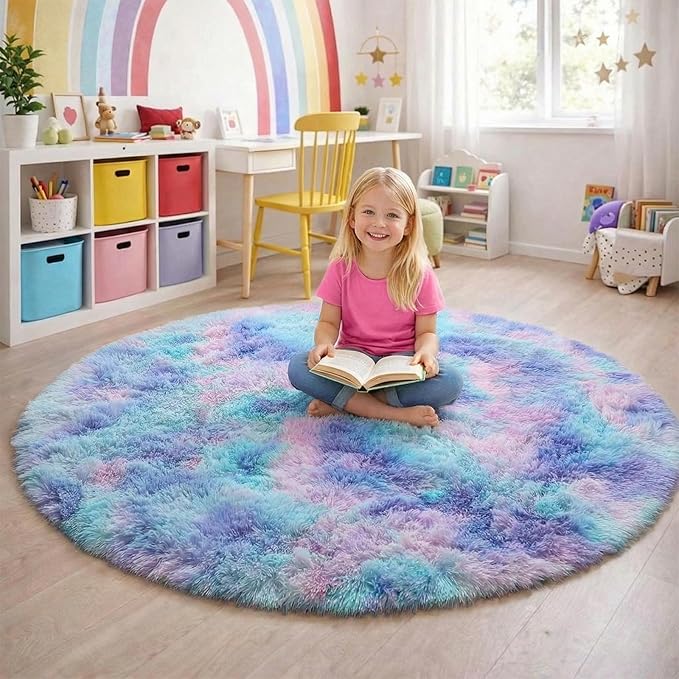 Amdrebio Purple Rainbow Round Rug 4Ft - Image 4