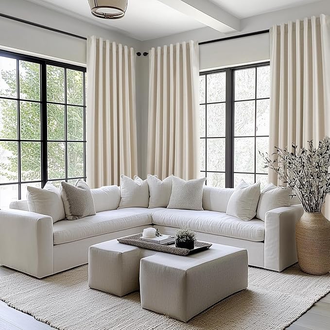 Topfinel Cream Linen Blackout Curtains 102 Inch Length 2 Panels Set - Image 2
