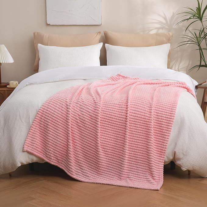 Puncuntex Flannel Fleece Throw Blanket Light Pink 90"×90", Super Soft Plush - Image 4