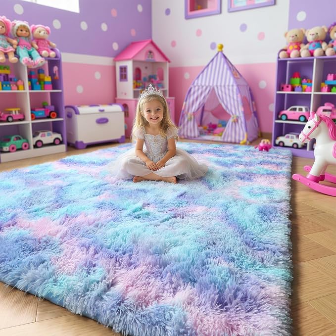 Amdrebio Blue Purple Rainbow Mermaid Rugs - Image 3