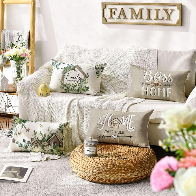 AVOIN colorlife Sweet Home Family is Everything Spring Floral Throw Pillow - Image 2