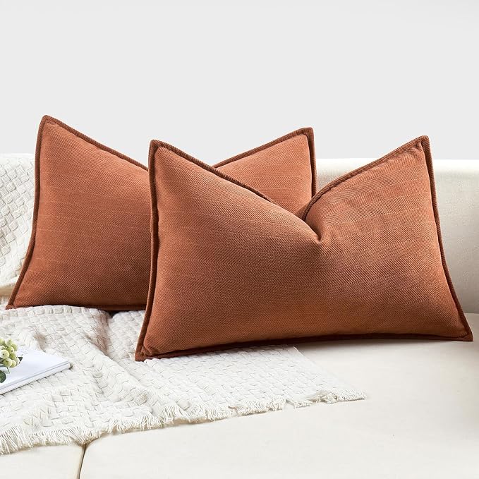 MIULEE Pack of 2 Burnt Orange Decorative Lumbar Pillow Covers 12x20 Inch - Image 6