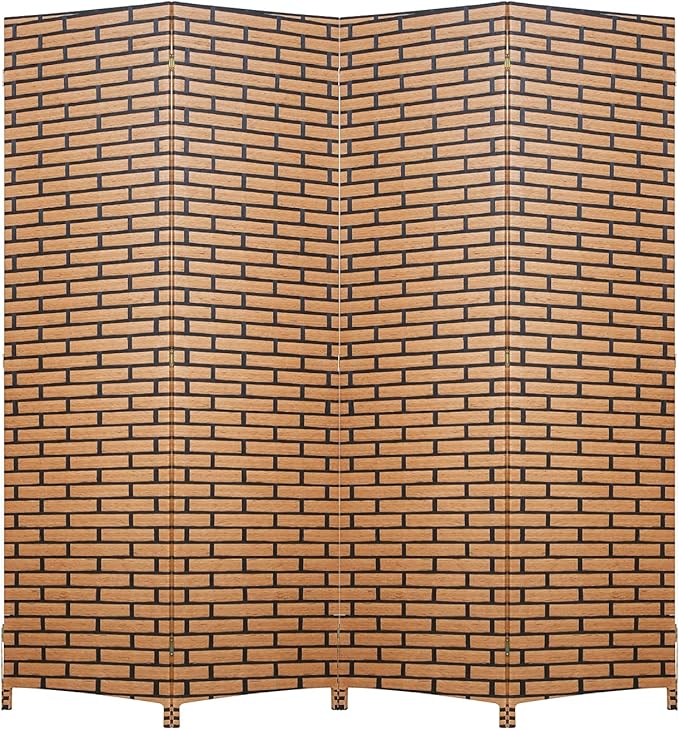Room Divider Wood Screen 4 Panel Wood Mesh Woven Design Room Screen Divider by FDW