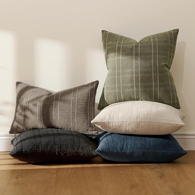 MIULEE Decorative Linen Check Euro Shams Throw Pillow Covers Neutral Farmhouse - Image 7