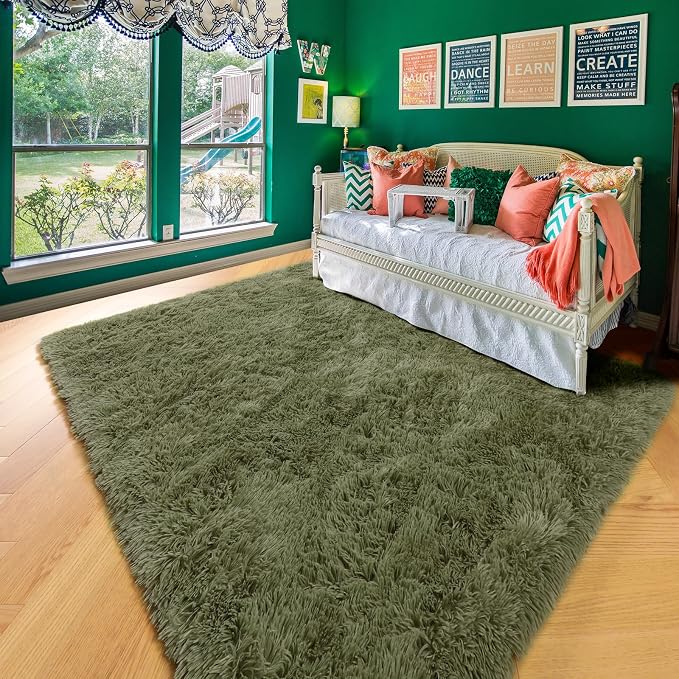 Amdrebio Olive Green Fluffy Area Rugs - Image 7