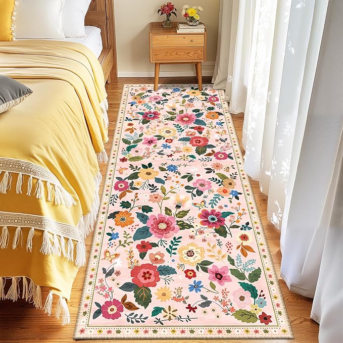 RELEANY Floral Nursery 2x8 Area Rugs Washable Print Boho Cute Carpet Non Slip - Image 8