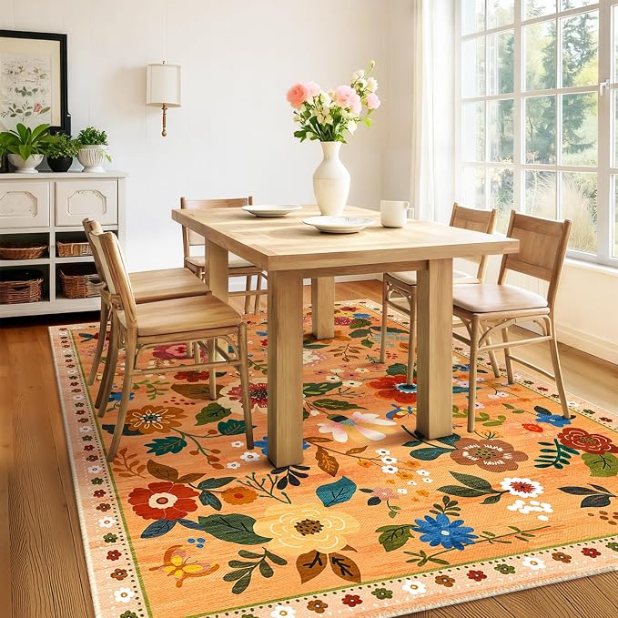 RELEANY Floral Nursery 6x9 Area Rugs Washable Print Boho Cute Carpet Non Slip - Image 9
