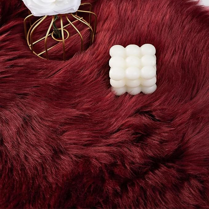 Faux Fur Rug Runner 2x6 ft Burgundy - Image 4