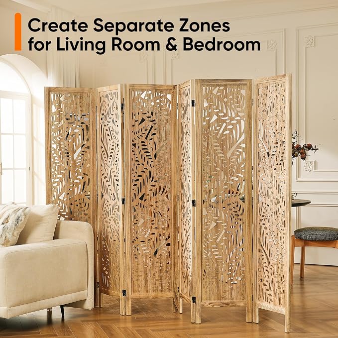 JOSTYLE Wooden Room Divider Screen, 6-Panel Screen Divider - Image 7
