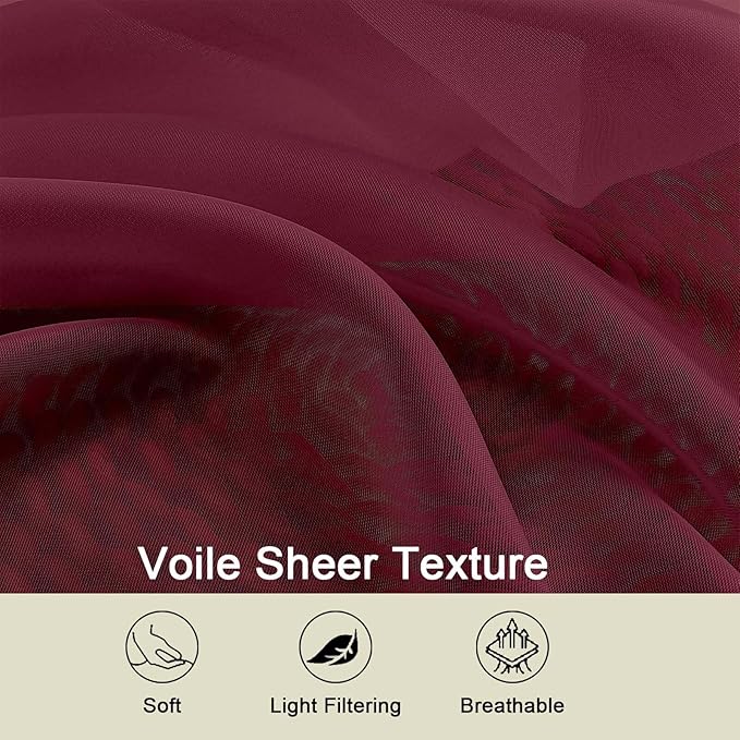 Cafe Curtains 36 Inch Length Tier 2 Pieces, Modern Soft Airy Sheer Kitchen - Image 3